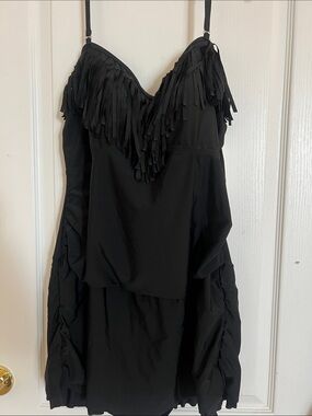 Fringed Black One-Piece Swimsuit dress with Adjustable/removable Straps